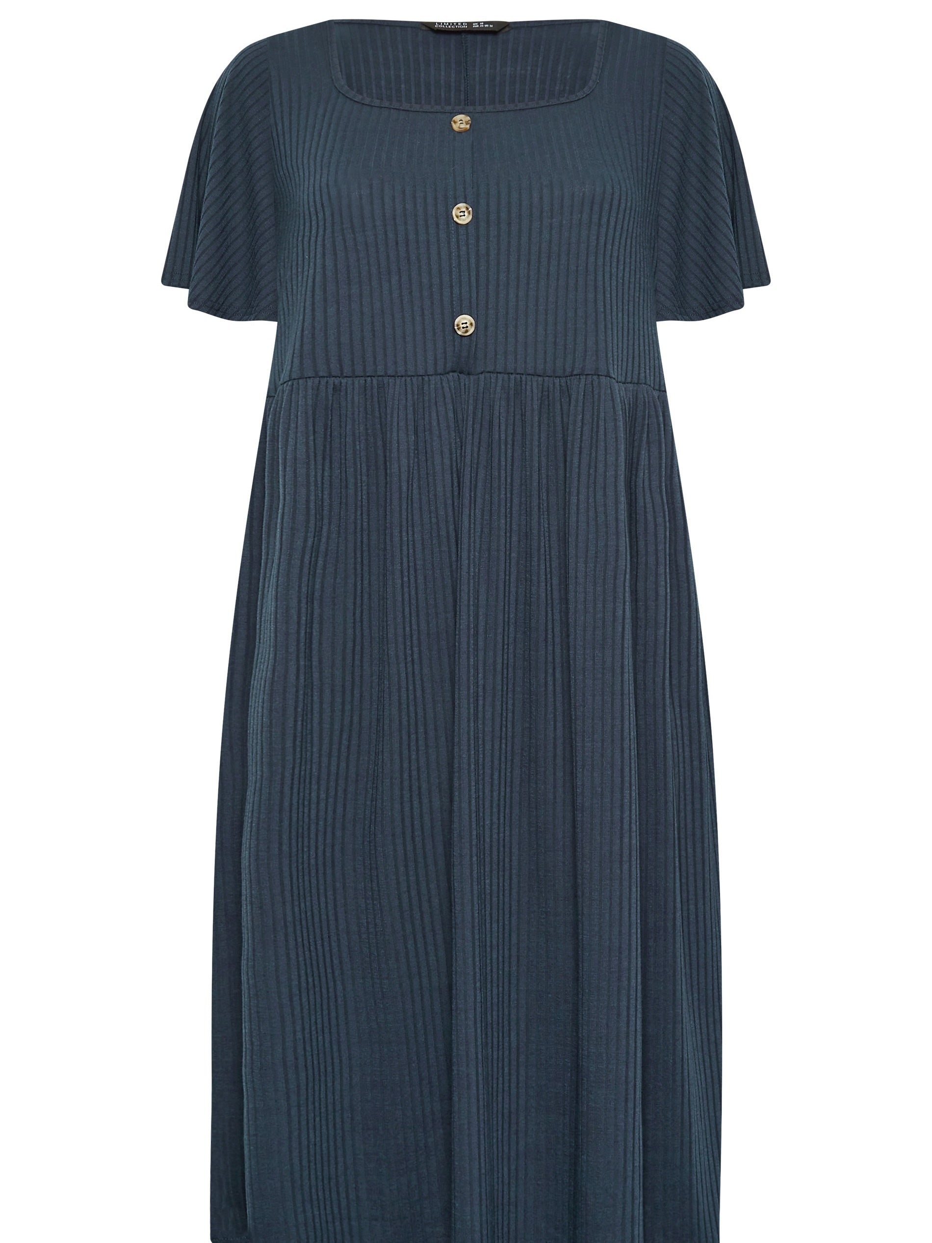 Solid Ribbed Button Decor Butterfly Sleeve Maxi Dress