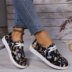 Women's Cartoon Print Lace-Up Canvas Skateboard Shoes
