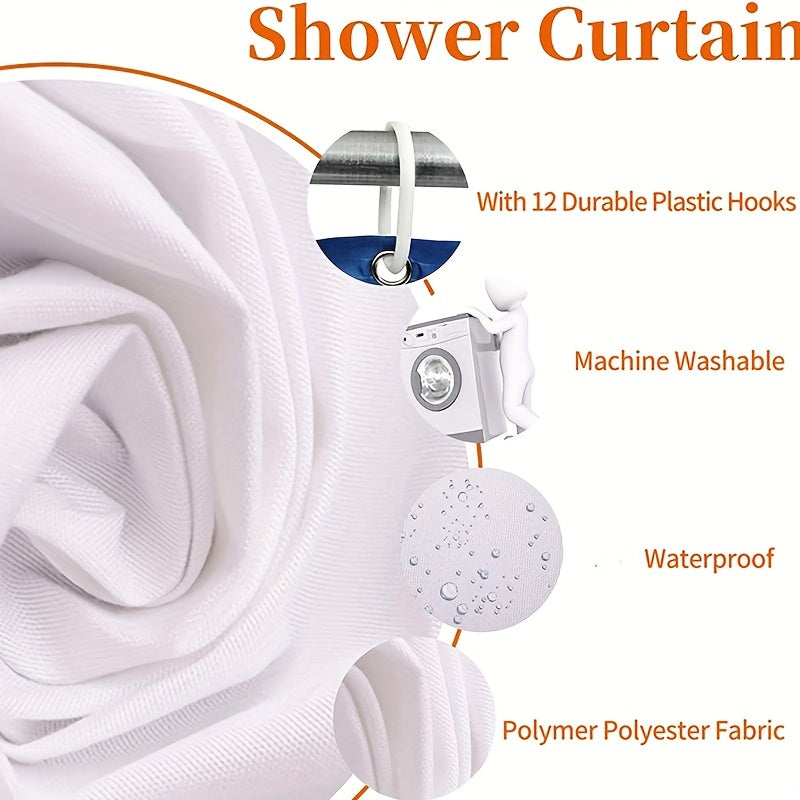 Flower Pattern Waterproof Shower Curtain Set with 12 Hooks