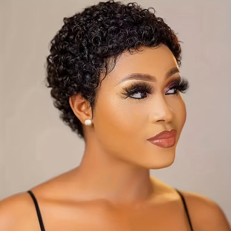 Short Pixie Cut Wigs For Women Short Curly Wavy Human Hair Wigs