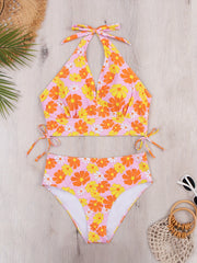  Daisy Print Lace Up Bikini Set