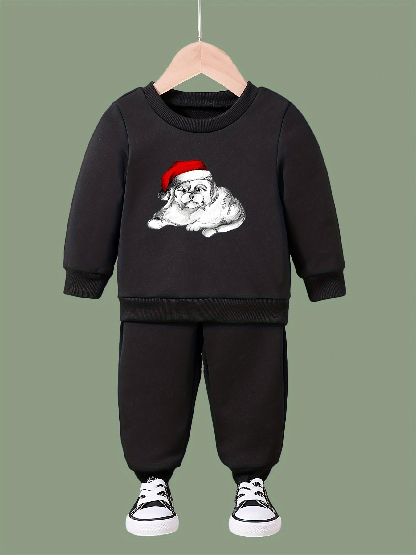 Girls Cartoon Dog Christmas Sweatshirt & Sweatpants Set