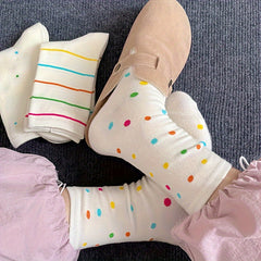 3 Pairs Polka Dot & Stripe Print Socks Soft Mid Tube Women's Stockings