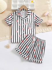 Girls Lip Print Satin Pajama Set