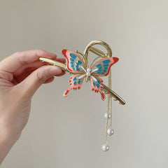 Butterfly Tassel Hair Claw Clip Large Pearl Hair Jaw Clip