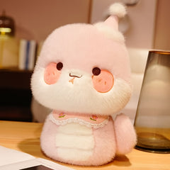 Pink Snake Plush Toy Soft Chubby Polyester Doll with Expressive Eyes