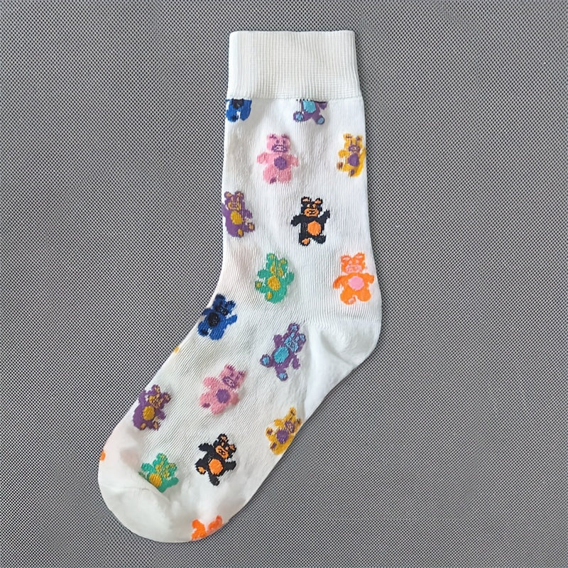 4 Pairs Letter & Cartoon Print Socks Comfy & Mid Tube Women's Stockings