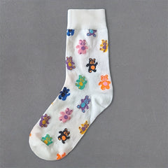4 Pairs Letter & Cartoon Print Socks Comfy & Mid Tube Women's Stockings