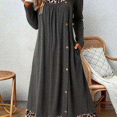  Colorblock Leopard Print Square Neck Midi Dress