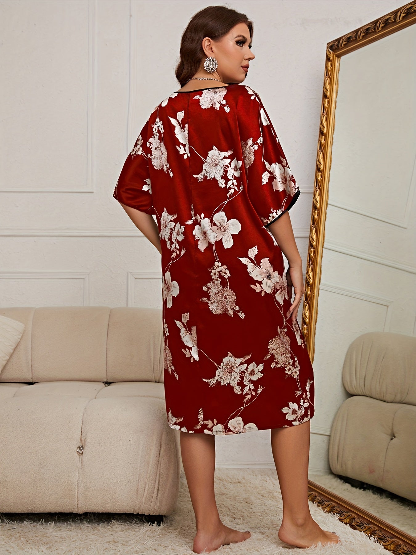  Floral Print Satin Loungewear Dress