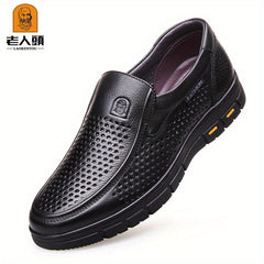 LAORENTOU Men's Leather Hollow Out Loafer Shoes Slip On Lightweight Dress Shoes