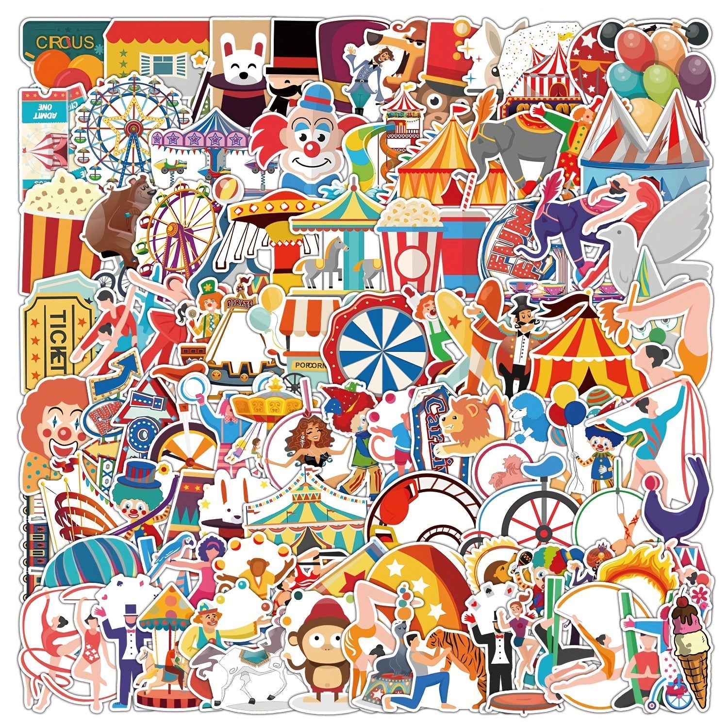 102pcs Anime Circus Doodle Stickers for Phone Laptop Helmet Skateboard
