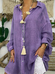  Solid Button Up Long Sleeve Blouse