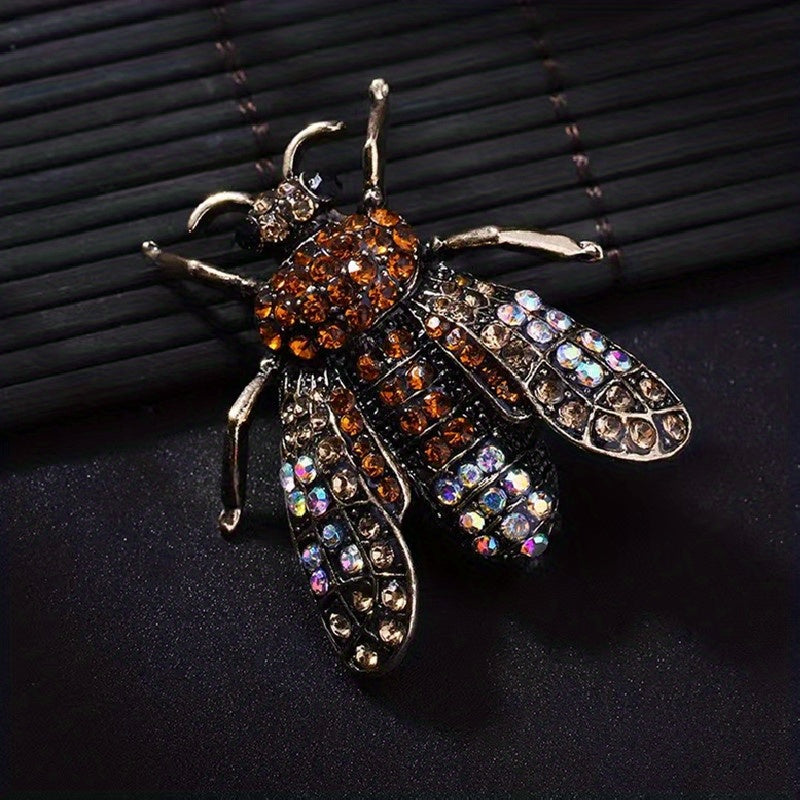 Vintage Bee Rhinestone Brooch Banquet Clothes Pin Scarf Clip