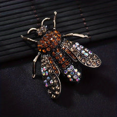 Vintage Bee Rhinestone Brooch Banquet Clothes Pin Scarf Clip