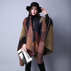 Vintage Block Shawl Cashmere Warm Wrap Large Blanket Scarf Poncho Capes Cloak