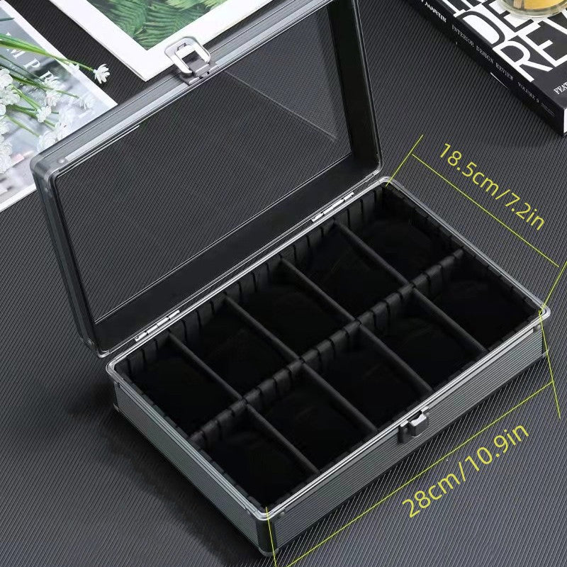 Watch Display Box Aluminum Alloy Watch Storage Box Tempered Glass Cover