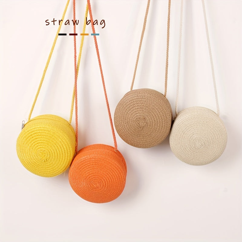Straw Woven Crossbody Bag Braided Circle Purse Mini Beach Bag