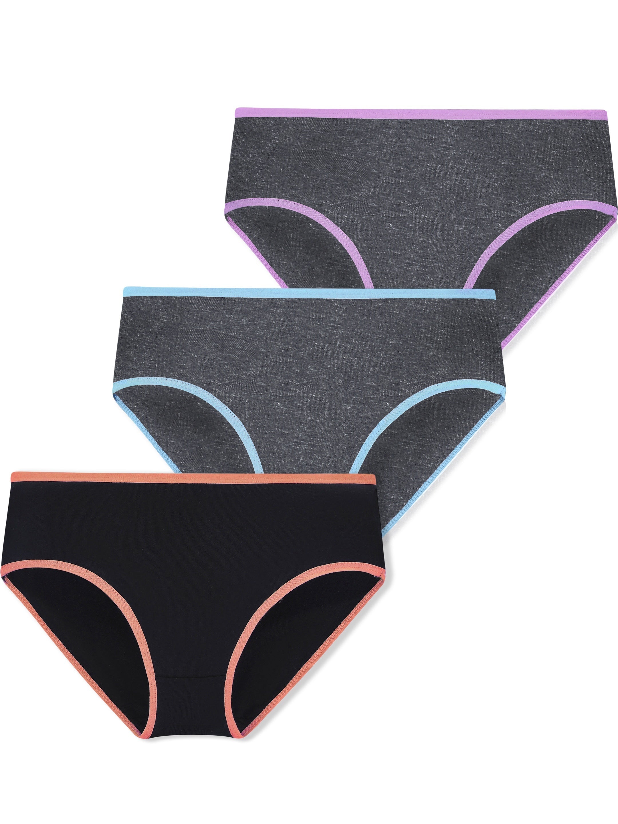 3pcs Girls Block Trim Shortie Brief Soft Cotton Underwear