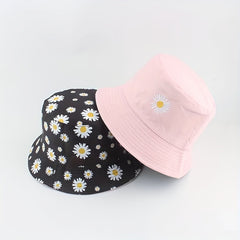 Reversible Daisy Embroidery Bucket Hat Solid Basin Hat Lightweight