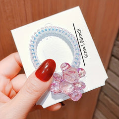 Crystal Bear Decor Spiral Hair Tie Holographic Hair Rope Elastic Ponytail Holder