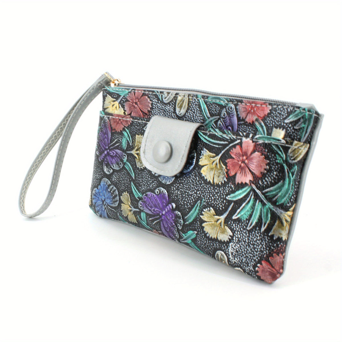 Floral Print Coin Purse Credit Card Organizer & ID Holder Clutch Bag