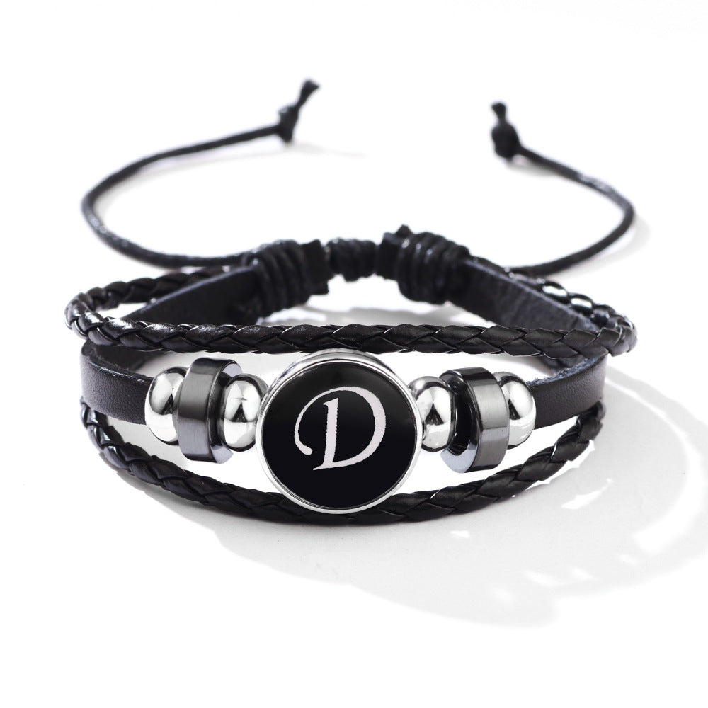 Stackable PU Leather Chain Bracelet with 26 English Letter Pattern