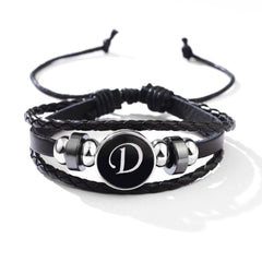 Stackable PU Leather Chain Bracelet with 26 English Letter Pattern