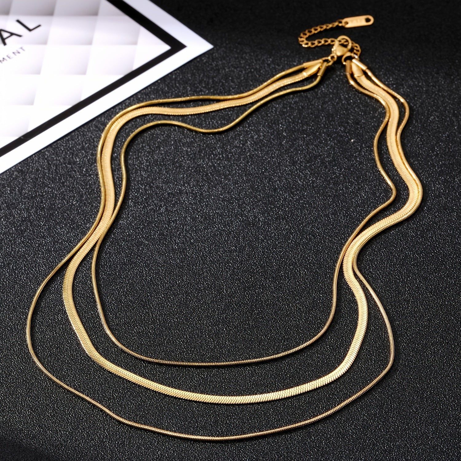 Golden 3-Layer Flat Snake Chain Necklace