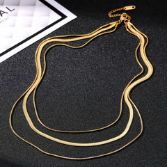 Golden 3-Layer Flat Snake Chain Necklace