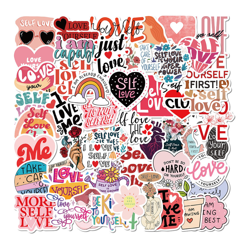 50 Self Love Cartoon Stickers Waterproof for Phone Laptop