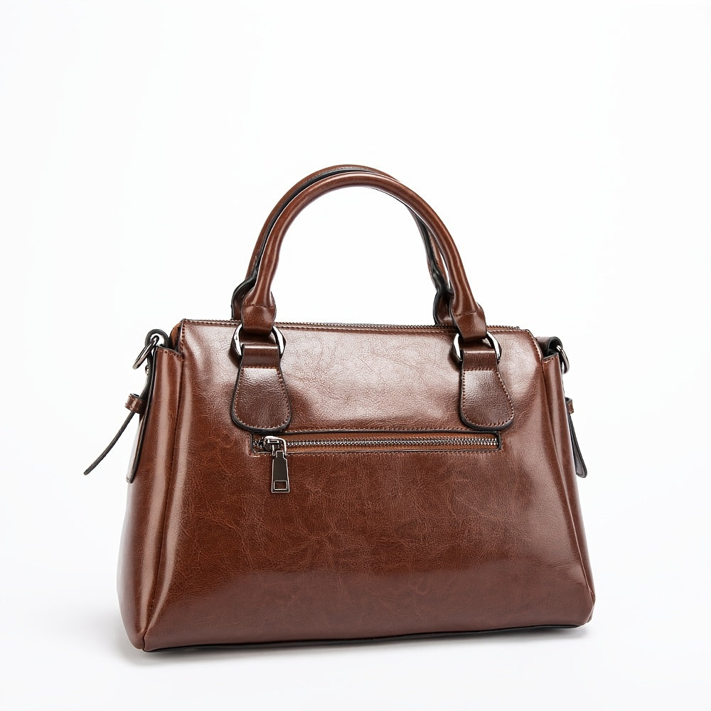 Retro Style Vegan Leather Tote Bag Crossbody Satchel Purse