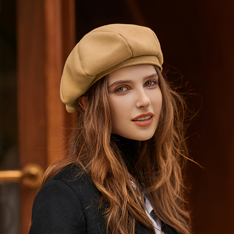 Solid Beret Casual All match Hat Autumn And Winter Warm Painter Hat
