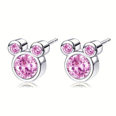 925 Silver Mouse Zircon Stud Earrings for Women Girls