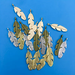 20pcs Zinc Alloy Feather Shape Charms Pendants for DIY Bracelet Necklace