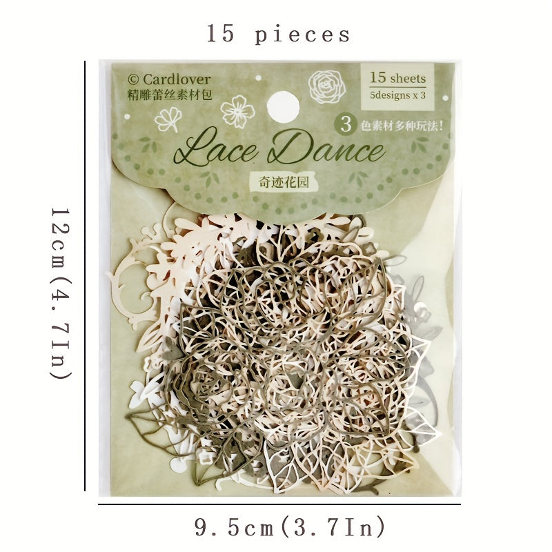 15 Sheets Hollow Lace Material Package Lace Dance Series Retro Lace Collage
