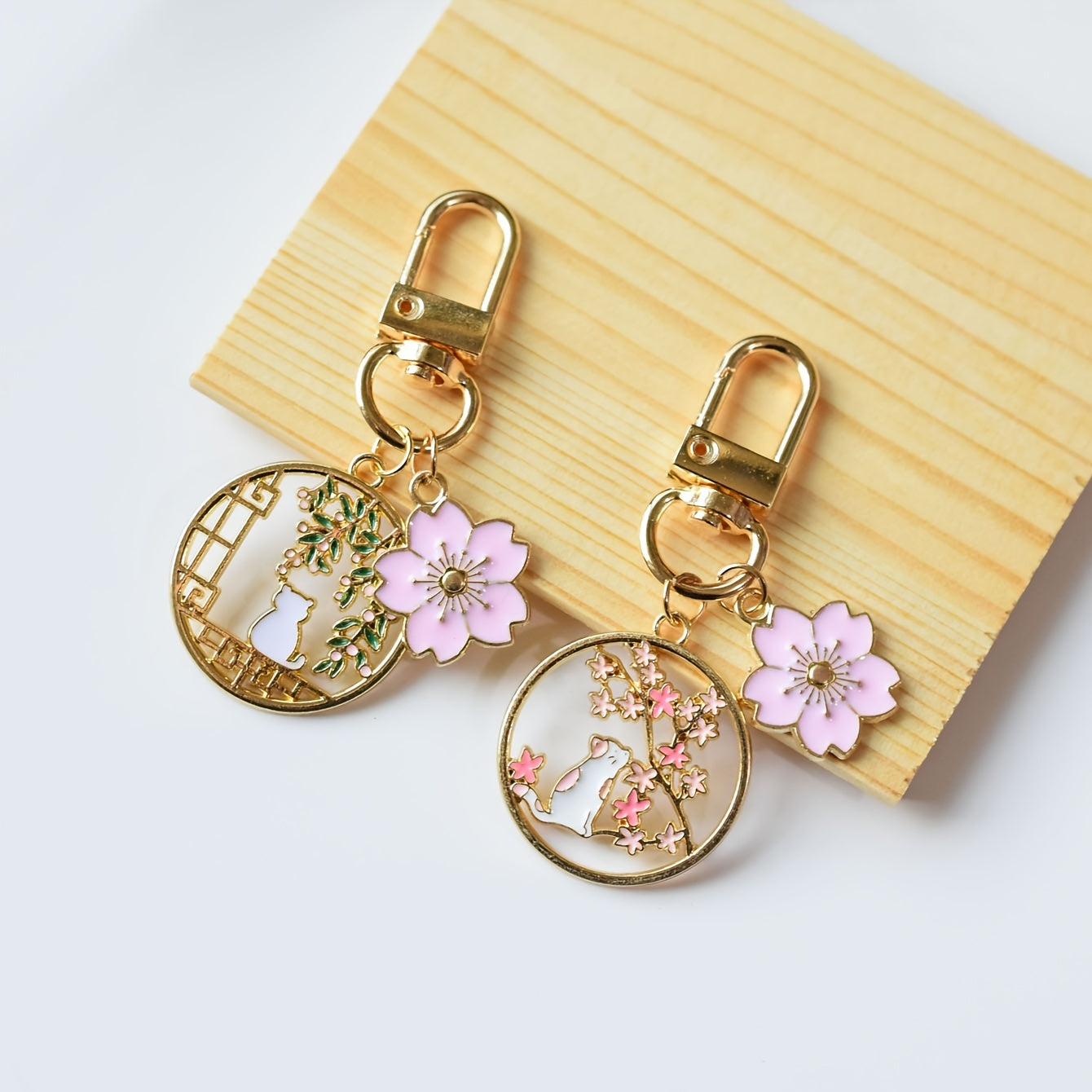 Cartoon Kitten Sakura Keychain Cat Flower Bag Accessories