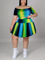  Ombre Off Shoulder Crop Top & Skirt Set