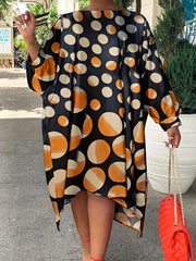  Women's Dot Print Batwing Sleeve Loose Fit Dress