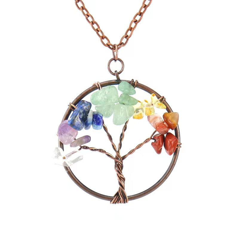 Amethyst Crystal Tree Of Life Necklace Antique Red Copper 3 5MM