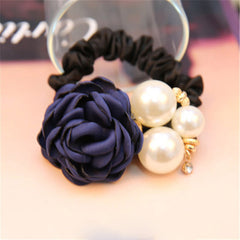 Colorful Rose Faux Pearls Hair Band Floral Beads Hair Ties