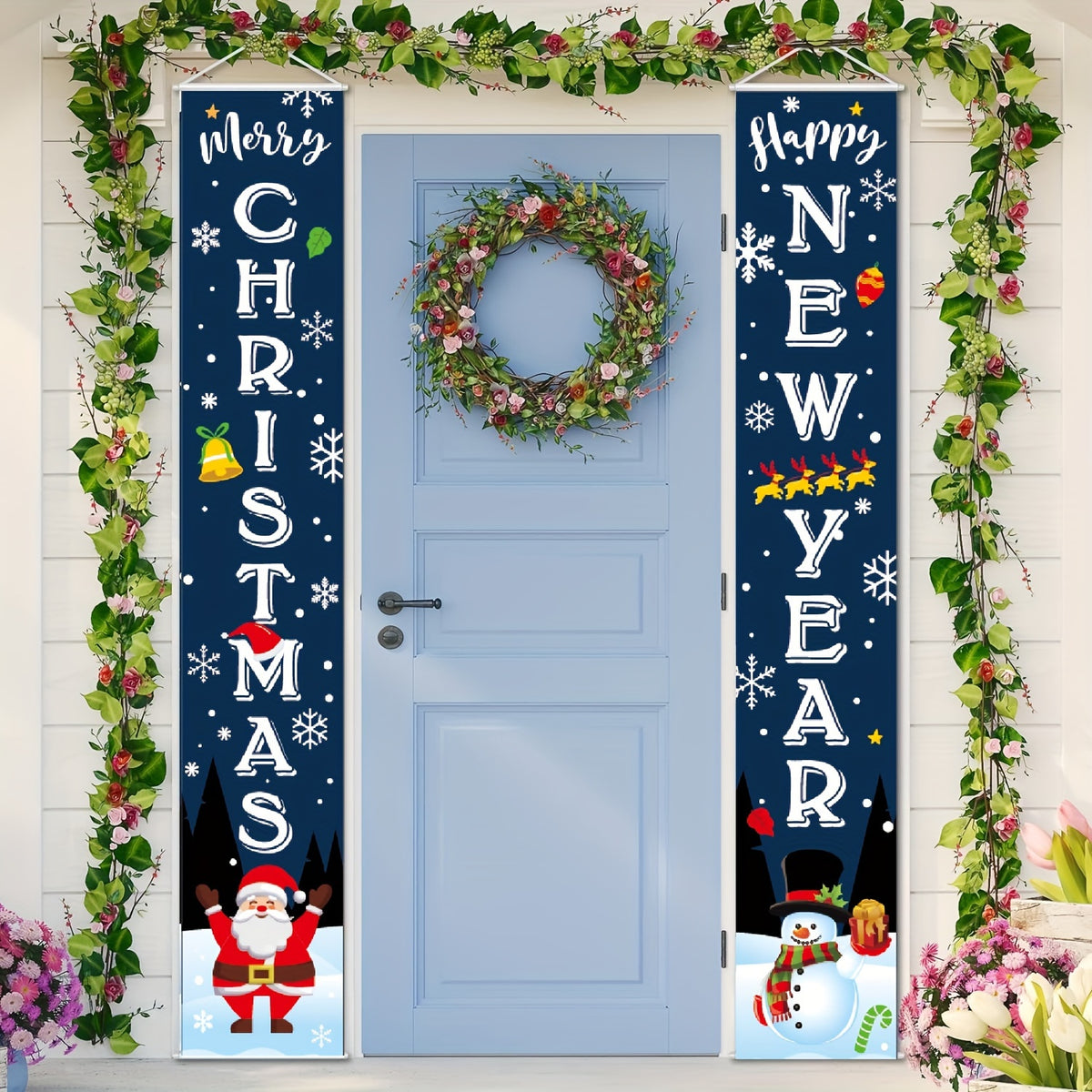 Santa Snowman Banners for Front Door Porch Garden Xmas