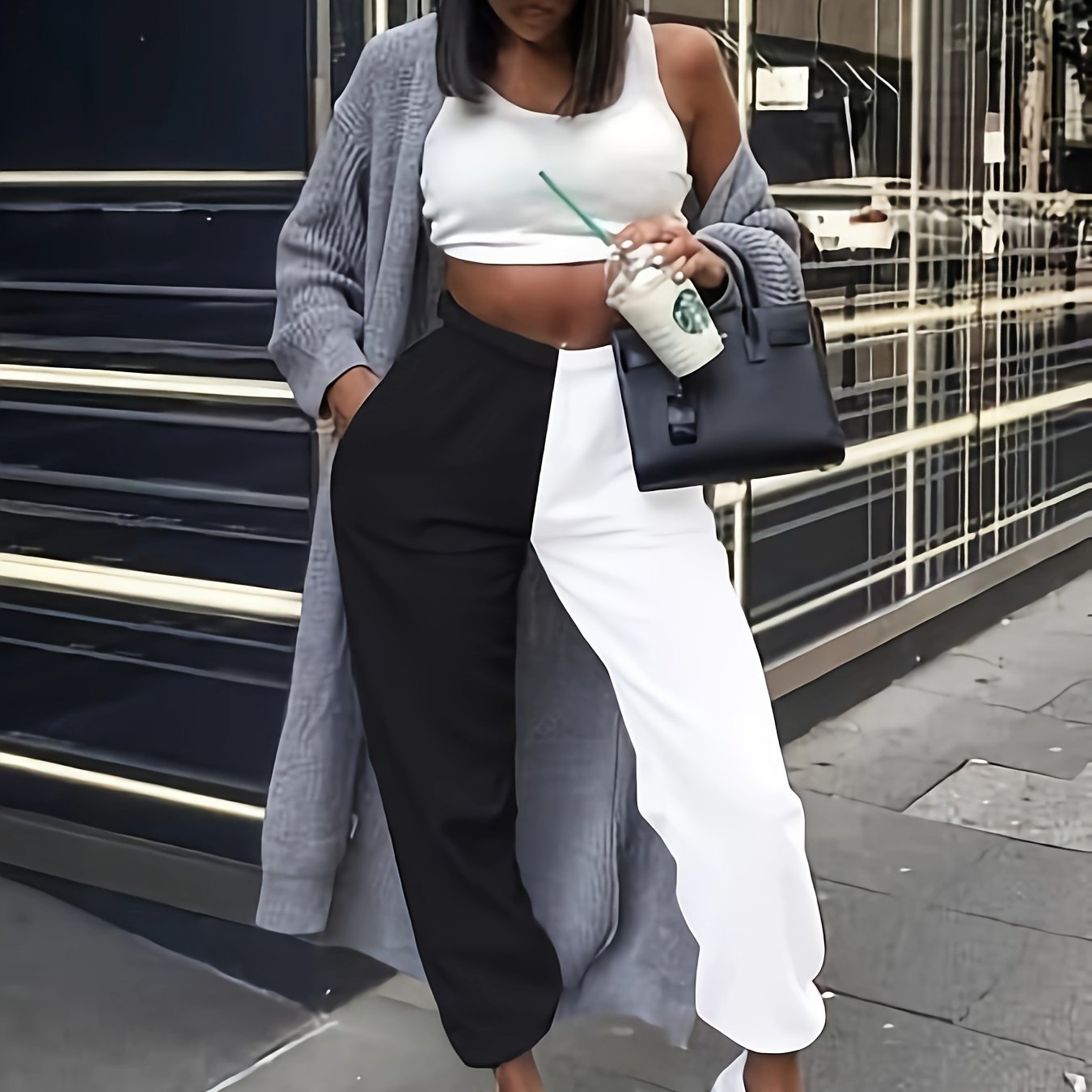  Colorblock High Rise Tapered Leg Trousers