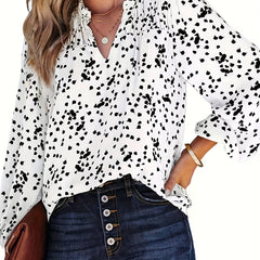  Dalmatian Print Lantern Sleeve Blouse