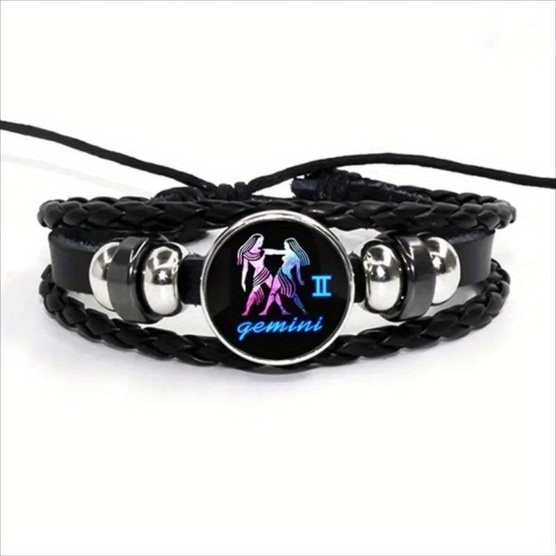 12 Constellation Leather Woven Bohemian Denim Bangle