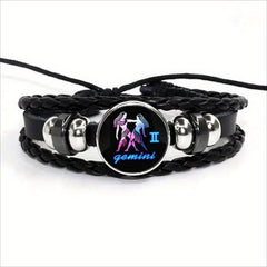 12 Constellation Leather Woven Bohemian Denim Bangle