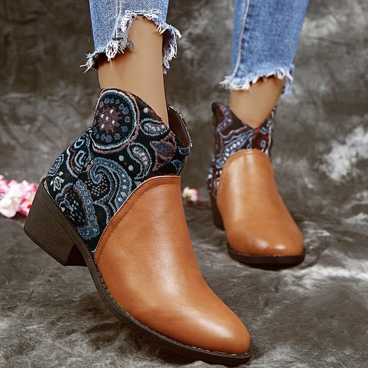 Women's Tribal Style Ankle Boots Chunky Heels Vintage Western Boots