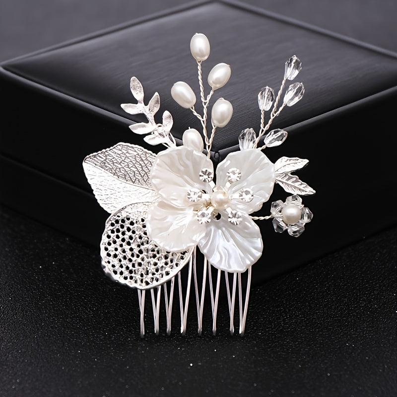 Silver Pearl Crystal Bridal Hair Comb Wedding Accessories