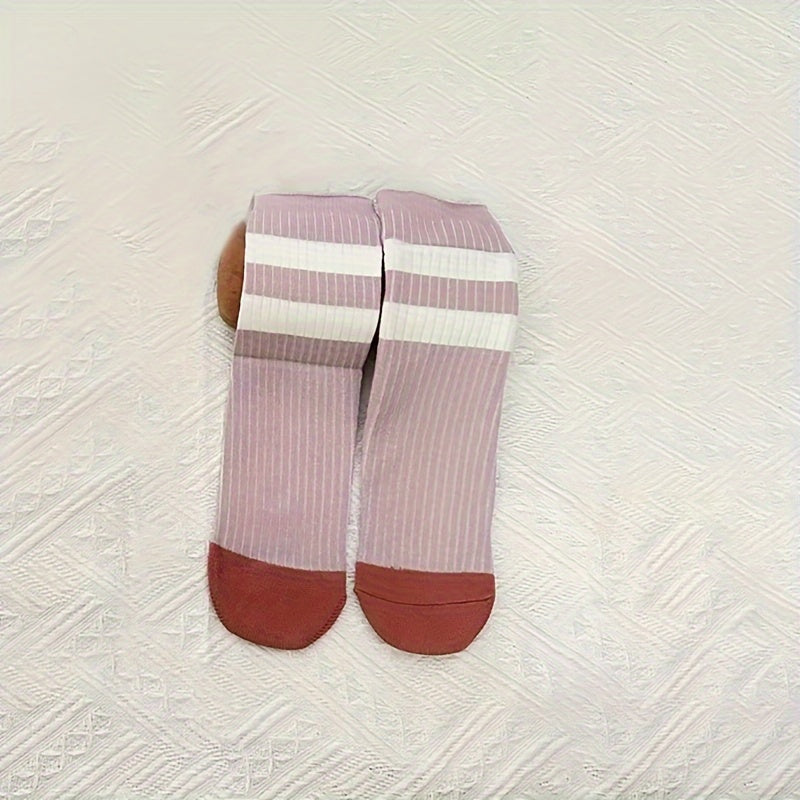3 Pairs Striped Floor Socks Warm Mid Tube Women's Stockings