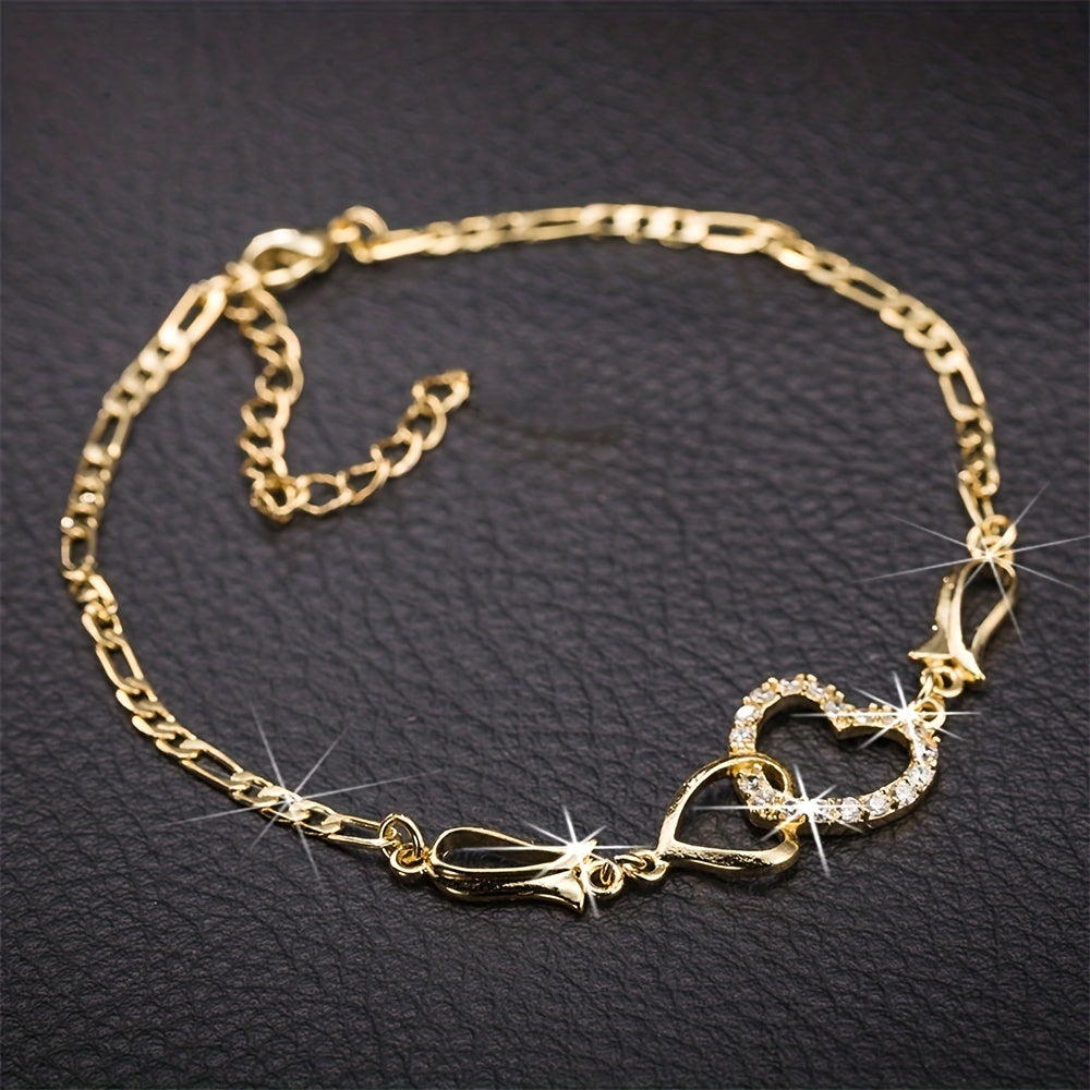 Double Heart Necklace Earrings Bracelet Set Romantic
